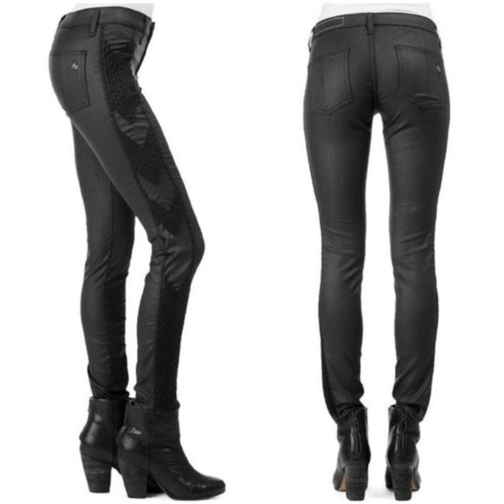 Rag & Bone Shoreditch Embroidered 'Raja' Black Mid Rise Skinny Jean Size 25